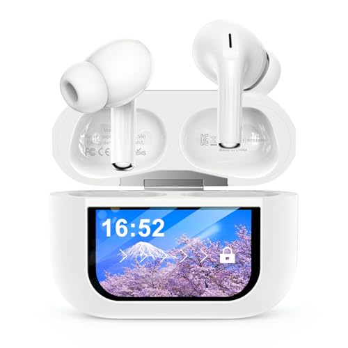 Bucephalus Wireless Earbuds Bluetooth 5.4 Ear Buds with Smart Touchscreen Case & Noise Cancelling 48H Playtime Bass Stereo Sound Compatible with iPhone/Android Pad - Pearl White