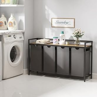 Lifewit Laundry Hamper 4 Section, 168L Pull out Laundry Clothes Basket Organizer with Large Top Shelf and 4 Removable Bags and Handles for Laundry Room Bedroom Bathroom, Gray with A Shelf