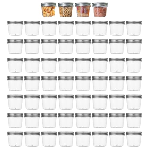 Image of novelinks 4 oz Plastic Mason Jars with Lids, 60 Pack Small Containers with Lids 4oz, Slime Containers & Cake Jars & Small Spice Jars for Kitchen Organization (60 Pack,Silver)