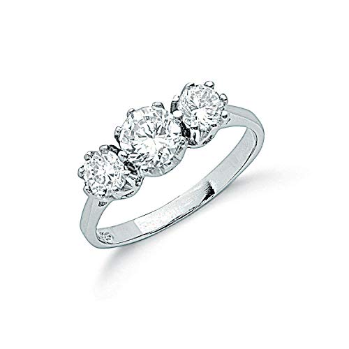 Silver Trilogy Engagement Ring One Carat Rhodium Finish 925 Hallmark - Size: P