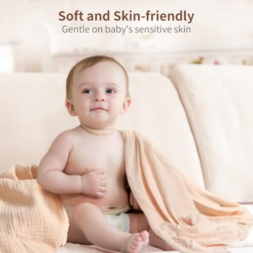 Image of Muslin Swaddle Blankets for Newborn, 2 Pack Breathable Soft Receiving Blanket, Large 41 x 41 inches Swaddle Wrap Burping Clothes, Essentials Infant Shower Items. (Beige & White)