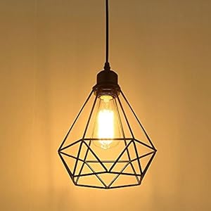 Industriel Suspension Luminaire Rétro Lustre Plafonnier Vintage Noir Lampe Cage Éclairage de Plafond Abat-jour en Métal pour Restaurant Salon Chambre Cuisine Bar Couloir (sans ampoule)