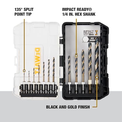 Image of DEWALT 12 Pc Black and Gold Drill Bit Set, Premium Finish Impact Driver Bit Set for Metal, Plastic and Wood (DWAH1182)