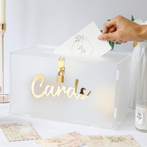 Image of OurWarm Frosted Acrylic Wedding Card Box with String Light, Large Gift Card Box Holder for Wedding Reception, Honeymoon Fund Envelope Money Boxes for Party Graduation Baby Shower Birthday Decorations