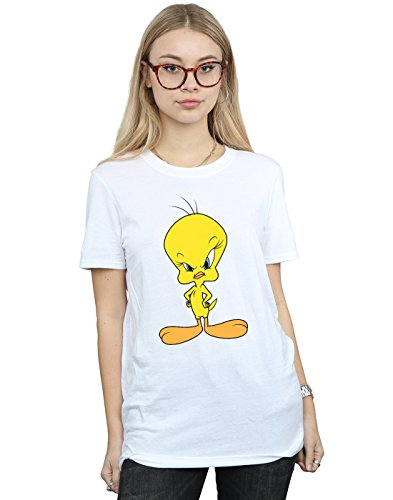 Image of Looney Tunes Women's Angry Tweety Boyfriend Fit T-Shirt White Medium