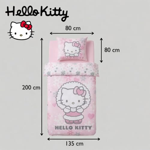 Housse de couette Hello Kitty réversible en coton doux rose flocons - 6