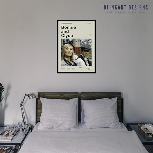 Image of BLINKART Bonnie&Clyde Movie Poster Frame 8x12 Inch | Premium 300 GSM Paper Wall Print | Mid Century Vintage Film Artwork for Home, Bedroom, Living Room, Office | Framed Photo Decor