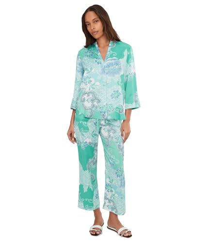 Natori Womens Flourish Printed Satin Pajama Set Aqua Medium