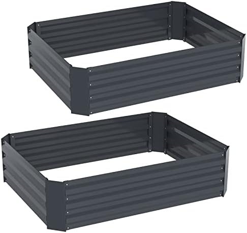 RAXSINYER 2PCS Raised Garden Beds, 4x3x1ft Metal Raised Garden Beds Outdoor with Gloves and 20pcs Lables, Perfect for Vegetables Flowers Herbs Plants