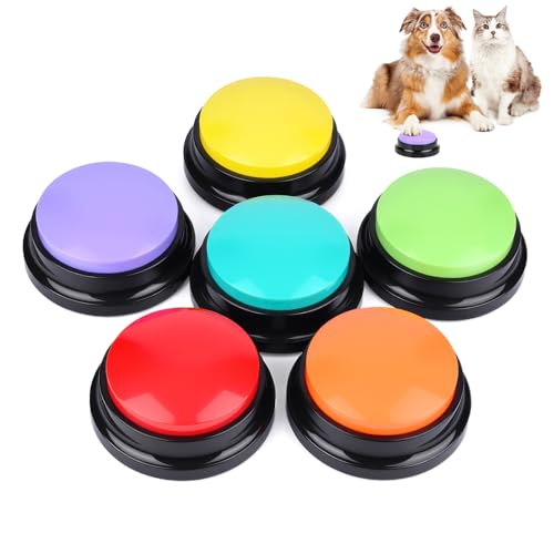 Gaethra Buzzer Mit Aufnahmefunktion (30 Sek.), 6 Stück Set Hunde Buttons Zum Sprechen, Hunde Intelligenzspielzeug & Interaktives Trainingsspielzeug, Buzzer Hund für Kommunikation und Lernen