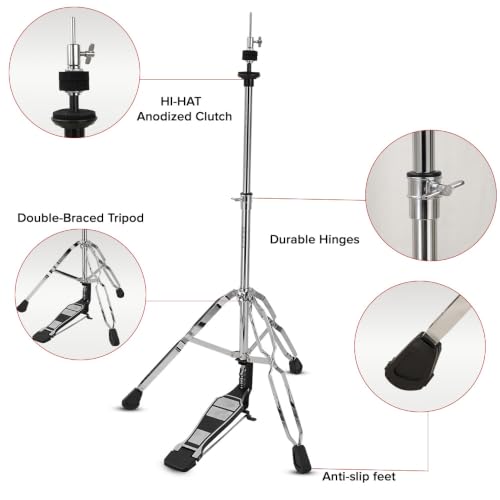 Image of Kadence HHH01 Home Series 1.9kg Hi-Hat Stand | Chain-Drive Pedal & Adjustable Tension | Double-Braced Tripod | Practice Ready | Chrome Finish