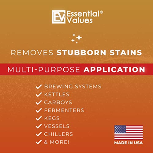 Essential Values Powder Brewery Wash (35 Uses) | Carboy Cleaner - Safely Remove Stubborn Stains | Multi-purpose Cleanser for Brewery Equipment | For Stainless Steel, Rubber, & Plastics - Made in USA