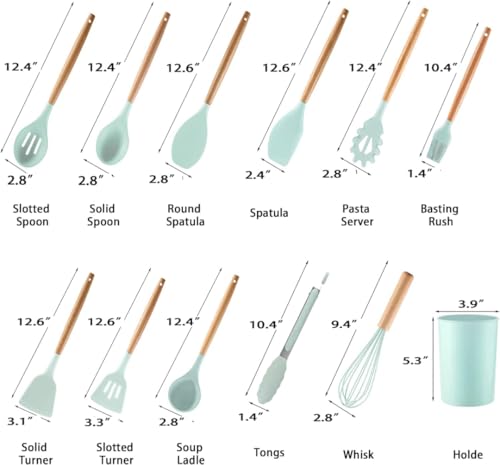 Image of Silicone Spatula Set, Spatula Set with Wooden Handle for Cooking and Mixing, for Non Stick Pan, Kitchen Tools Set of (12, Light Green)