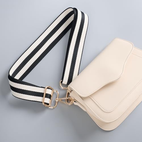 Image of chushui Wide Bag Strap Replacement Crossbody Shoulder Strap Adjustable, Classic Striped Preppy Vertical Stripe Woven with Gold Hardware 29-51 Inches for Purses Handbags Totes