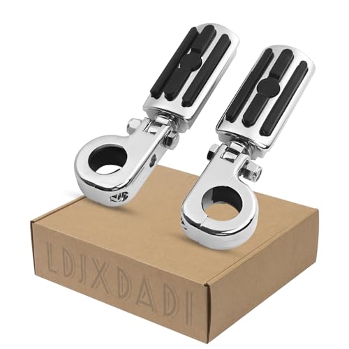 LDJXDADI 1.25 Highway Footpegs Adjustable Footrest Mounting P-Clamps Compatible with Harley Sportster Touring Softail Dyna Honda Kawasaki Suzuki Yamaha with 1-1/4 Engine GuardChrome