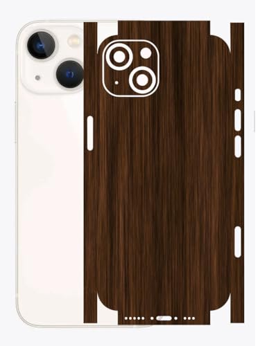 Image of AtOdds - Full Body Back Screen Guard Protector Film - Wooden Textured Lamination Wrap Skin Sticker for iPhone 13 mini | Scratchproof Matte Finish (Design - Dark Wood)