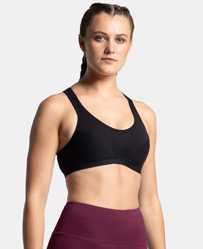 Image of Jockey 1378 Women Wirefree Padded Super Combed Cotton Elastane Stretch Full Coverage Racerback Active Bra with StayFresh and Moisture Move Treatment