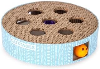 Catstages Scratch N’ Hunt Puzzle Cat Toy, Cat Puzzle with Corrugated Scratcher Surface and Three Balls Inside, Blue
