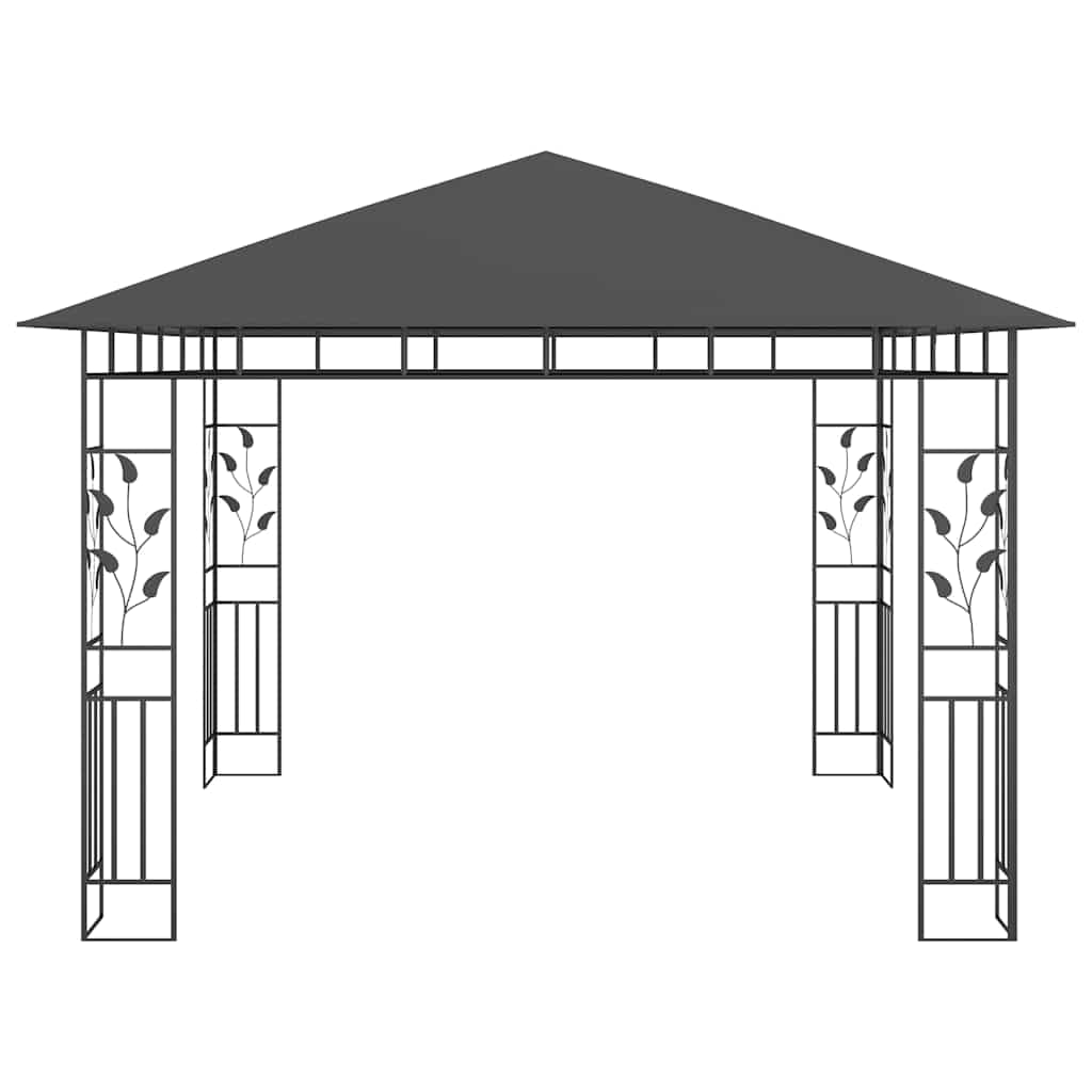 Pavillon 3x3m mit Moskitonetz und Lichterkette, Stabiles Gartenzelt aus pulverbeschichtetem Stahl, Überdachung für Garten und Terrasse, Gartenlaube, Anthrazit