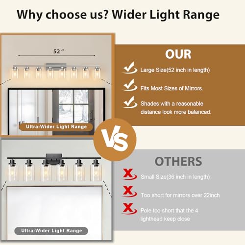 Image of IZORRO Bathroom Light Fixtures, Modern Vanity Lights, Bathroom Lighting Fixtures Over Mirror with Clear Glass Shade, Wall Sconce for Living Room Cabinet Bedroom (Brushed Nickel, 8-Light)