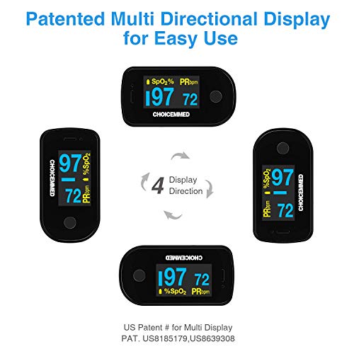 Choicemmed Black Dual Color Oled Finger Pulse Oximeter - Blood Oxygen Saturation Monitor With Color Oled Screen Display And Included Batteries - O2 Saturation Monitor #TOP1