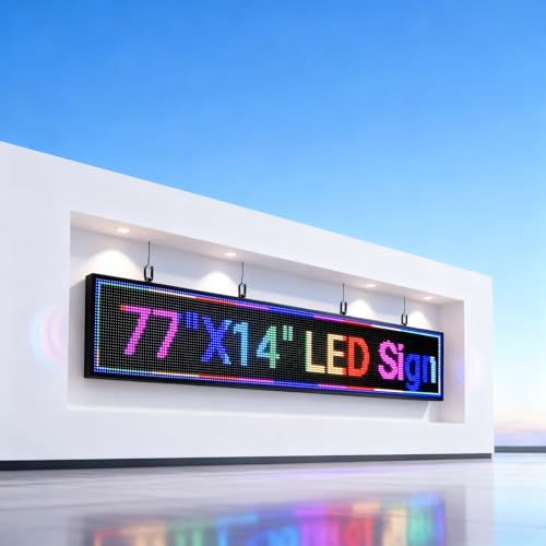 Image of P10 LED Signs Programmable Outdoor 77 inchx14 inch, IP65 Waterproof Scrolling LED Sign, Vibrant Colors Digital Led Signage Displays, Wifi + USB Control Open Signs for Business