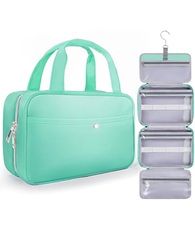 Chakipee Neceser de Via je Colgante para Mujer – Necessaire Impermeable con Ventana Transparente, Desplegable Compartimentos Bolsa de Aseo Ligera para Makeup, Champú y Artículos Verde, Mediano
