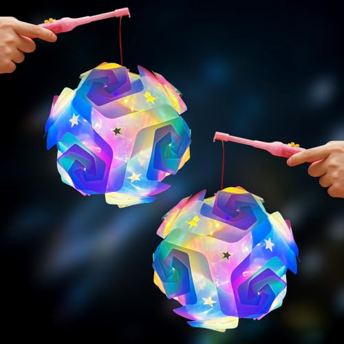 Dhqkqg Linterna Infantil de Palo, 2 Piezas Farol para Manualidades, Farolillo de Martín con Varilla, Linterna DIY Multicolor, Creativos de Farolillos Infantiles para Fiestas, Halloween, Navidad