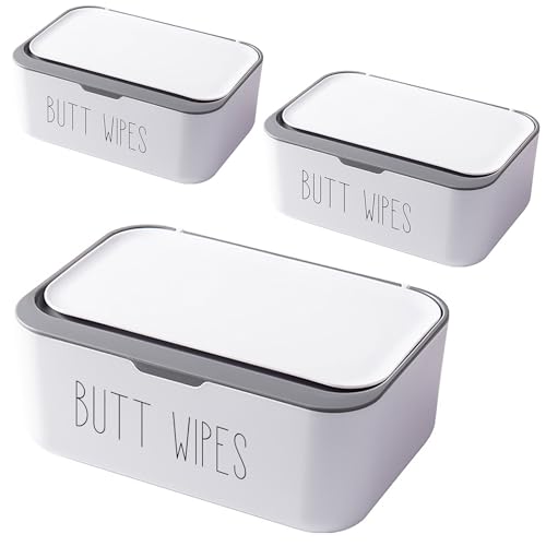 illikkuyax 3 Pack Flushable Butt Wipes Dispenser for Bathroom Toilet Wipes Container for Baby Adult, Chic Nursery Bathroom Decor, 7.48