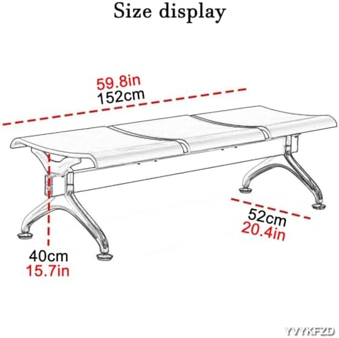 Sky Blue 3-Seat Waiting Room Chairs, PU Leather Reception Bench Without Arms, Steel Office Guest Seating, Easy Assembly Airport Bench Furniture