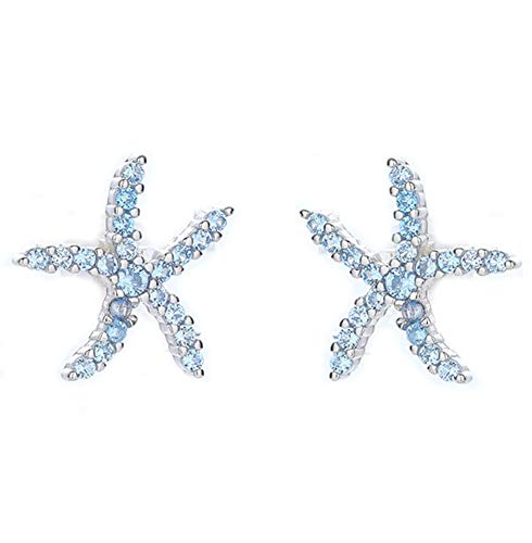 925 Sterling Silver Cubic Zirconia Paved Small Starfish Studs Nautical Themed Blue Ocean Beach Earrings #TOP9