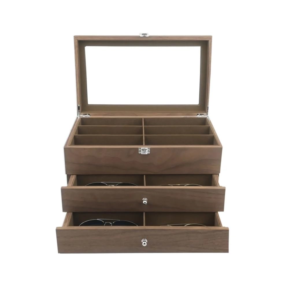 Brillendisplay 18 Grids Sonnenbrille Organizer Box Holz 3 Schicht Gläser Lagerung Schmuck Brillen Vitrine