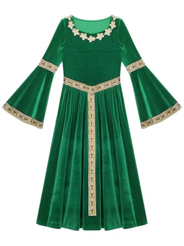 Robe de princesse Renaissance verte en velours pour fête de carnaval