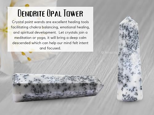 Image of Amazing Gemstone Dendrite Opal Crystal Towers - Natural Healing Crystal Point Obelisk for Reiki Healing and Crystal Grid (3 inch to 4 inch INCH)