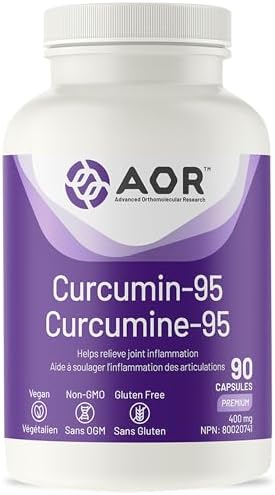 AOR Curcumin-95, 90 Capsules 30-Day Supply - High Potency Turmeric Curcumin 400mg - Non-GMO and Vegan Curcumin Supplement - Rich in Natural Antioxidants - Promotes Joint and Cardiovascular Well-being