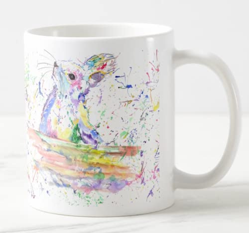 Vixar Squirrel Watercolour Rainbow Art Coloured Mug Cup Gift Birthday Work Office Christmas Tea Coffee (White)
