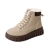 Botines de mujer con cordones botas de invierno de moda, suela gruesa, forro de felpa polar cálido, antideslizante, chic y elegante, zapatos casuales otoño-invierno, caqui, 38 EU