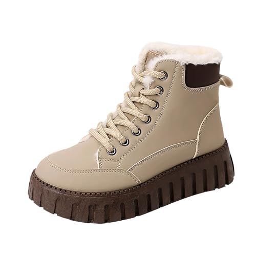 Botas de invierno para mujer, de caña alta, forro polar, con suela gruesa, informales, cálidas, de piel de cordero, caqui, 35 EU