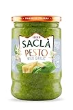 SACLA Wild Garlic Pesto Sauce | Basil & Wild Garlic Italian Pesto with Parmigiano Reggiano & Pecorino Romano Cheeses | 6.7 oz Glass Jar | Non-GMO Gourmet Sauce Imported from Italy