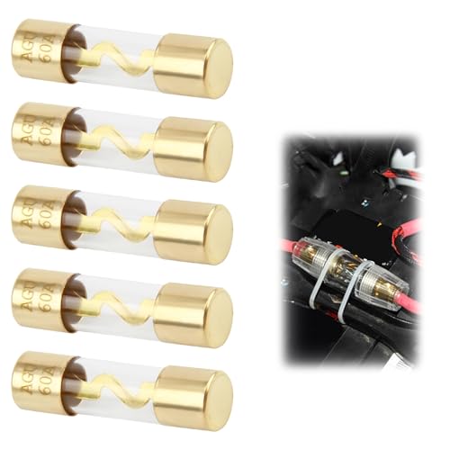 60A Verre Plaqué Or AGU Fusible Audio De Voiture, Lot de 5 Pièces 12V Protection Audio De Voiture...