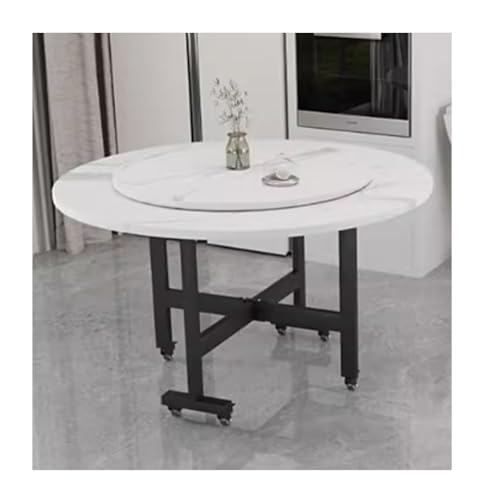 Versátil mesa de comedor redonda de 120 cm, moderna, blanca, portátil, plegable, para comedor, cocina y sala de estar, ahorra espacio