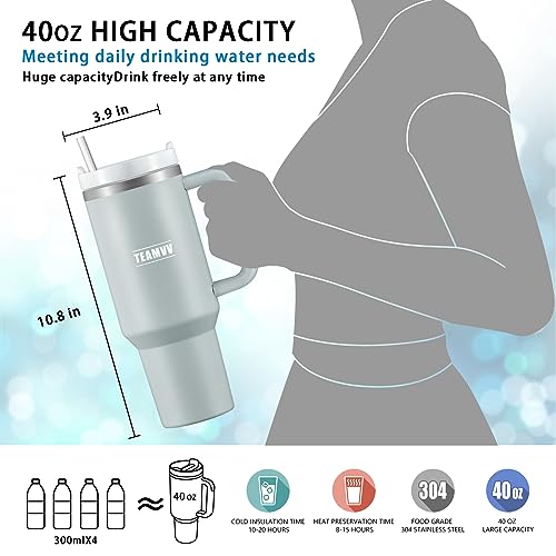 TEAMVV 40 oz Tumbler with Handle and Straw Lid,Insulated Cup Reusable 304 Stainless Steel Water Bottle Travel Mug Cupholder Friendly for Coffee,Smoothie or Water,Iced Tea(Fog) by TEAMVV - Used condition - Image 5