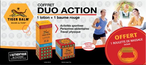 BAUME DU TIGRE Coffret Duo Action - 1 Lotion, 1 BAUME DU TIGRE Rouge et 1 Roulette de Massage Offerte - Massage Avant Effort - Idéal Pour le Sport