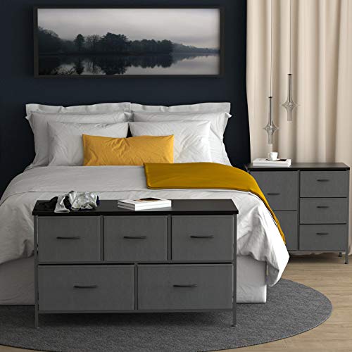 Allzone Dresser For Bedroom,Storage Chest Organizer, 5 Fabric Drawers Furniture For Closet, Kids Toy Organization,Wooden Table And Metal Frame, Charocal/Black #TOP5
