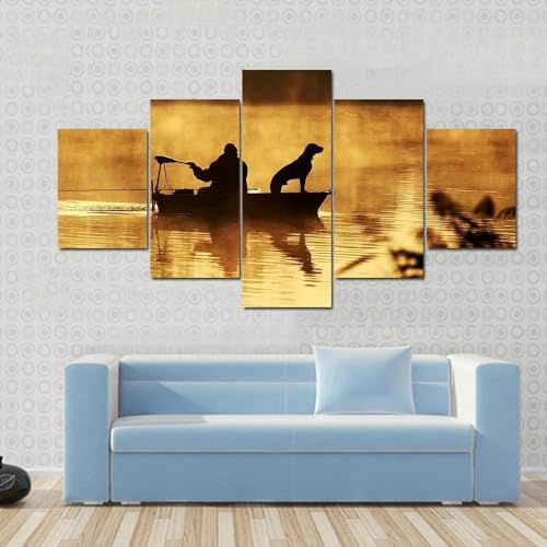 Poster mural 5 parties silhouette de pêcheur, une œuvre d'art géante pour grand salon