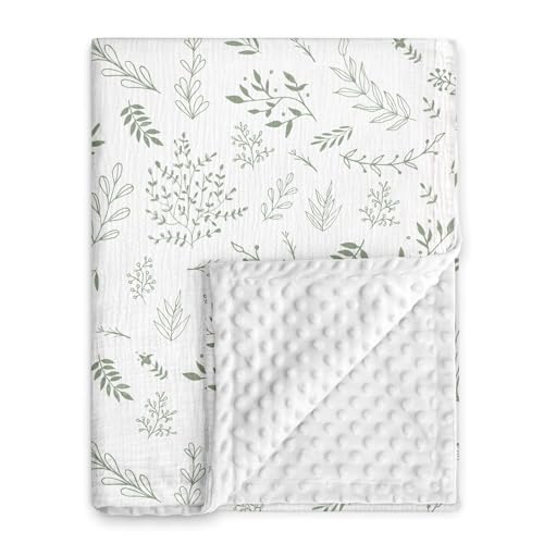 GLLQUEN BABY Blankets for Unisex Boys Girls, Muslin Cotton Front Soft and Breathable, and Dotted Fleece Backing, Printed Bed Nursery Minky Blankets...