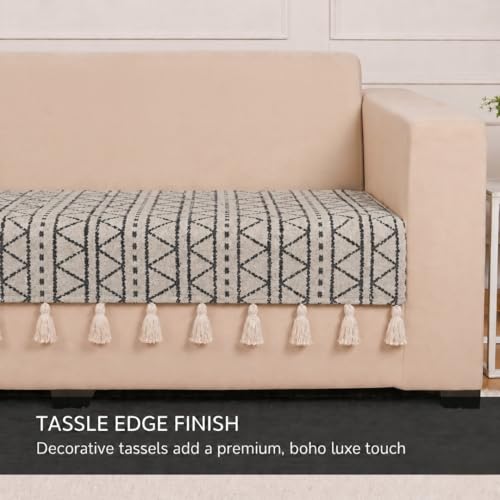 Image of STITCHNEST 'Nomad Weave Collection' 1 Seater Sofa Cover|Elegant Jacquard Fabric, Decorative Tassels, Washable & Durable for Modern Living32