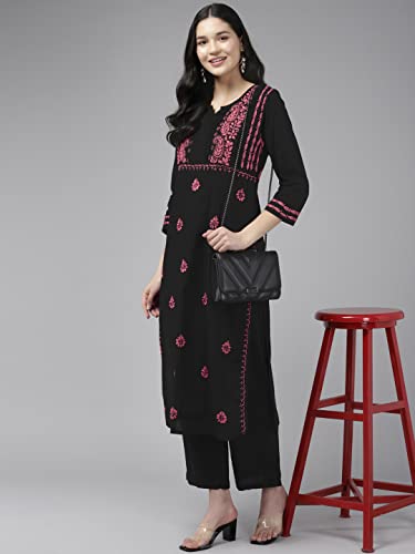 Image of Ada Women's Cotton Straight Fit Tunic Hand Embroidered Straight Lucknow Chikankari Kurta Kurti A411435