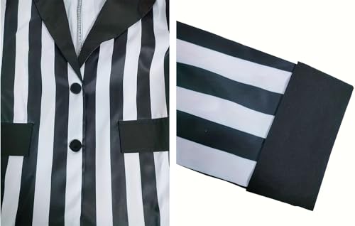 Women's Black and White Wide Stripe Blazer Single Breasted Button Office Work Uniform Jacket4