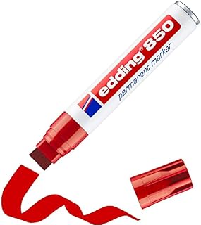 edding 850 Permanent Marker - Red - 1 Pen - Chisel Tip 5-15 mm - for Bold Markings - Waterproof, Quick-Drying, Smear-Proof Pens - for Cardboard, Plastic, Glass, Wood, Metal and Fabric